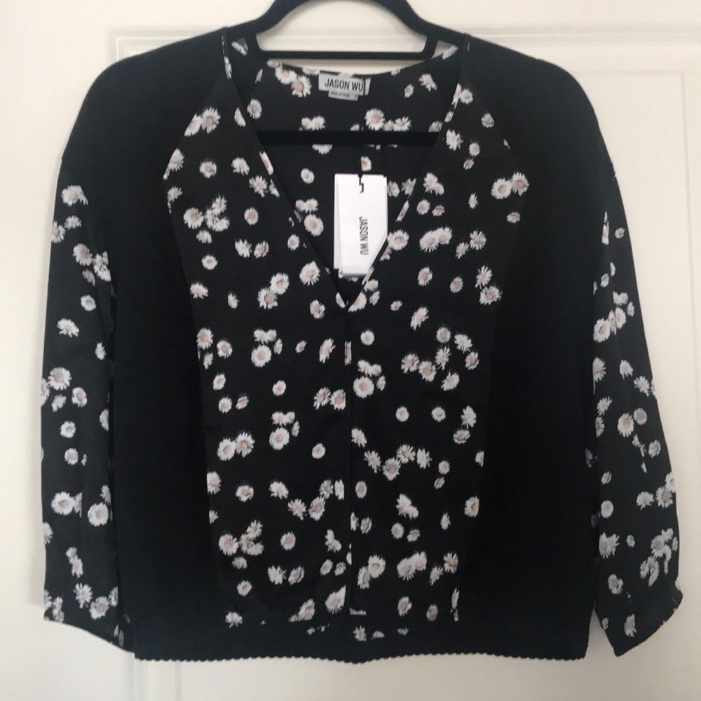 Jason Wu silk daisy 3/4 slv Blouse
